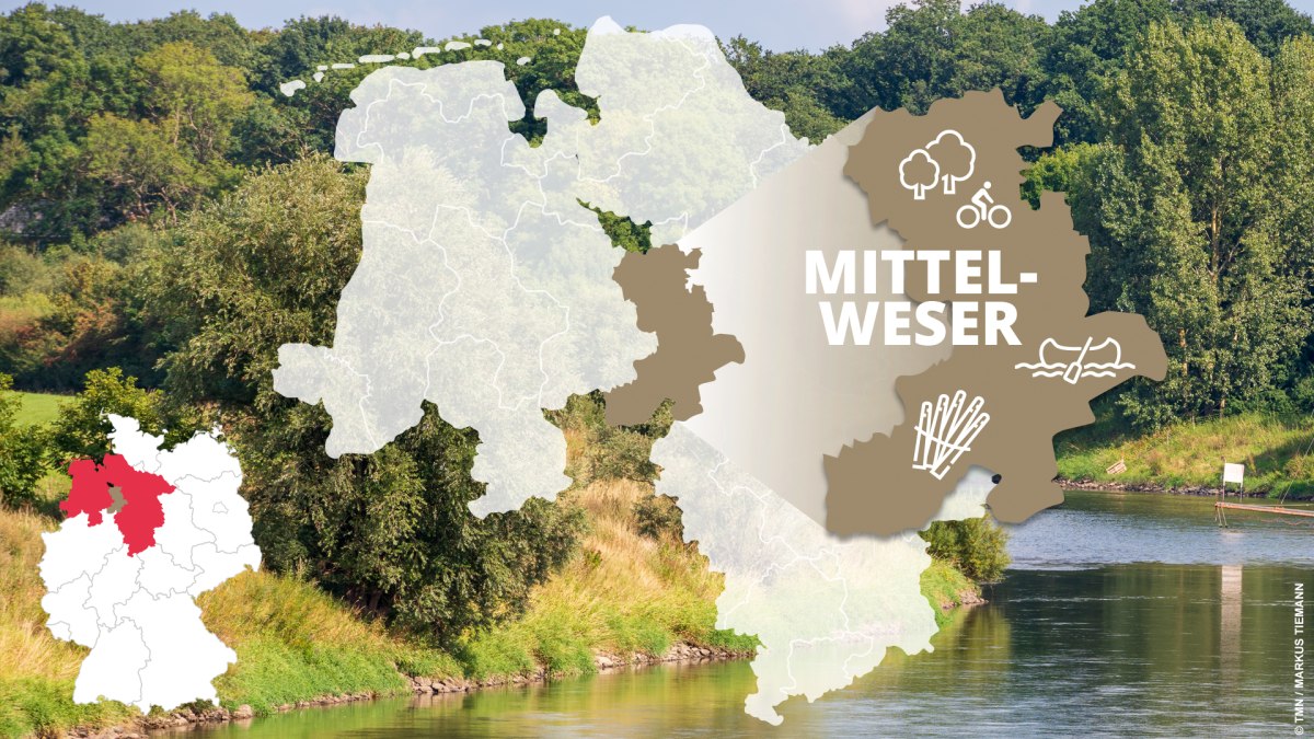 kort over ferieregionen Mittelweser med seværdigheder