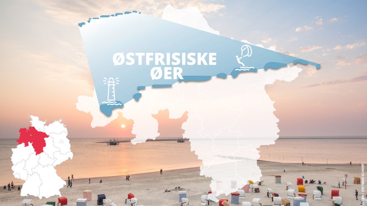 Kort over de østfrisiske øer med seværdigheder Kort over de østfrisiske øer med seværdigheder