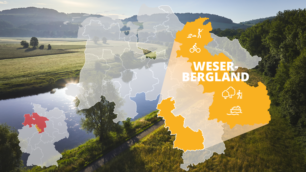 Kort over Weser-højlandet med seværdigheder, © TMN / Alexander Kassner Kort over Weser-højlandet med seværdigheder, © TMN / Alexander Kassner