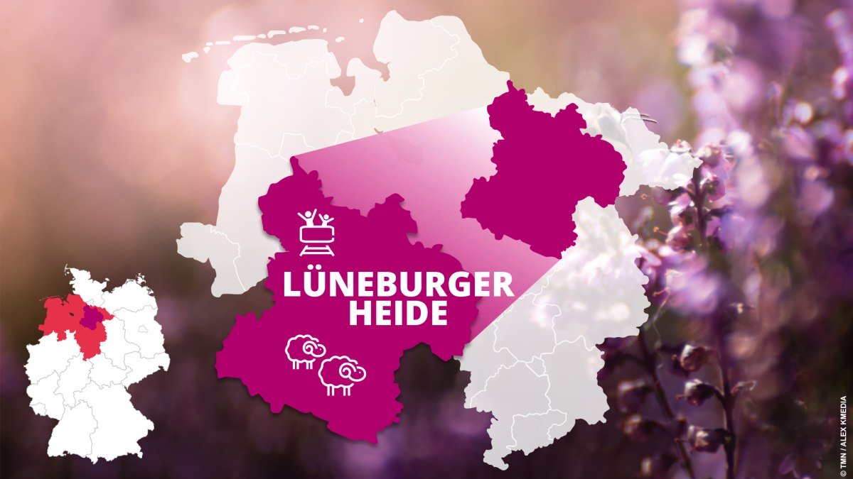 kort over Lüneburger Heide med seværdigheder
