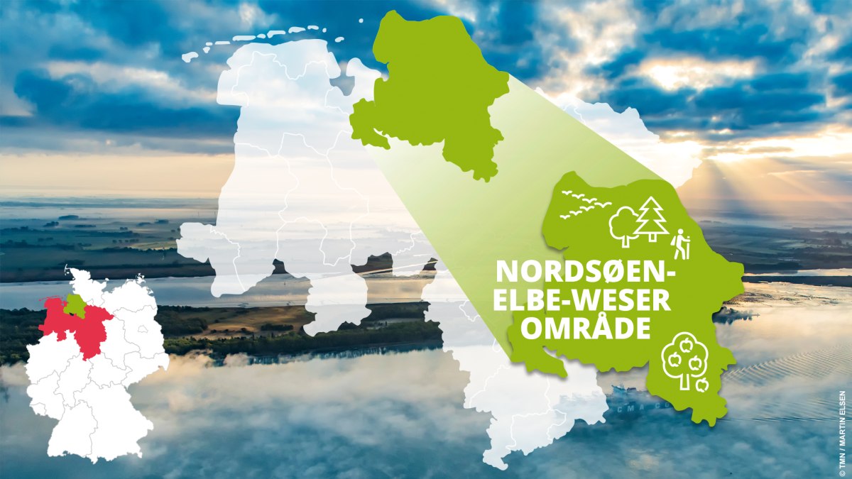 Kort over Nordsøen Elbe Weser-regionen med seværdigheder
